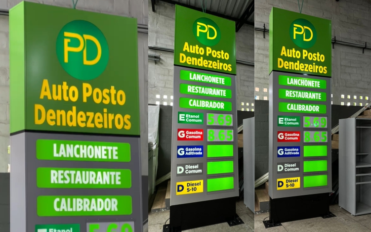 Placa de Preço - Auto Posto Dendezeiros - Com Iluminação
