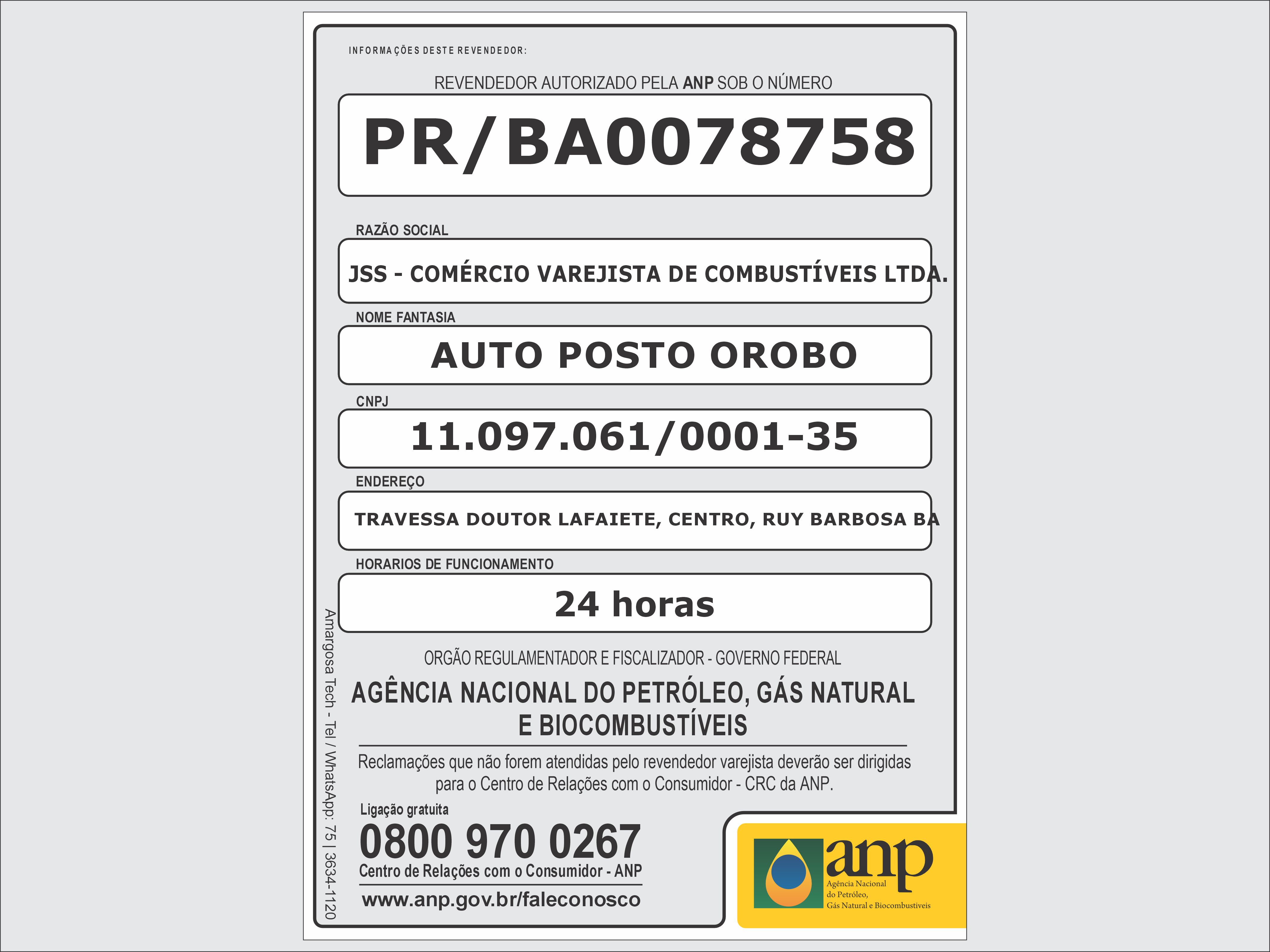 ITEM 01 - PLACA - Informações do revendor